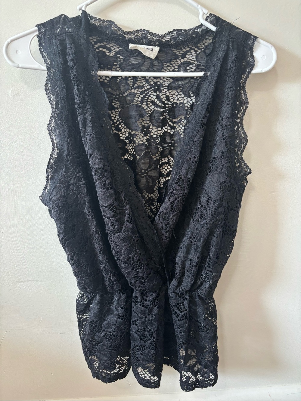 Lace Surplice Sleeveless Top - Black